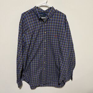 Vintage Polo Ralph Lauren Shirt Mens XLT Blue Plaid Button‎ Up Classic Comfort
